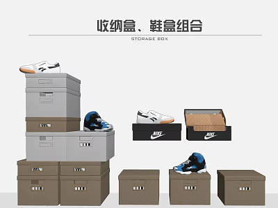 Shoe Storage Solution With Stackable Boxes And Organizer Combination Design 3d model