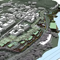Modern Commercial Street Design With Multiple Buildings Pedestrian Areas Greenery And Steps