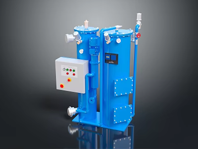 Blue Industrial Machinery With Control Panel Pipes Valves And Display Screen 3d model