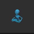 Blue Alien Character 3D Model In Sitting Pose With Big Eyes And Slim Body