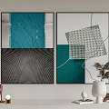Modern Abstract Wall Art With Teal Tones And Geometric Patterns Design 3d model
