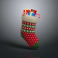 Festive Red Green Christmas Stocking with Snowflake Patterns Stuffed with Gifts and Candy Canes