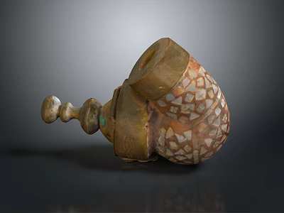 Intricate Sculpture Carving With Golden Inlaid Pattern And Curved Structure 3d model