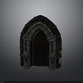 Architectural Arched Doorway With Decorative Stone Frame And Ornate Metal Accents