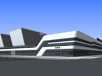 Modern Public Building Exterior Design With Glass Curtain Walls And Geometric Shapes 3d model