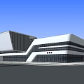 Modern Public Building Exterior Design With Glass Curtain Walls And Geometric Shapes
