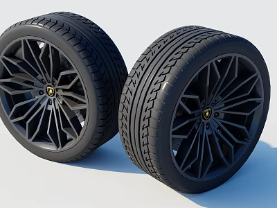 High Performance Car Tires With Black Alloy Wheels And Lotus Logo Tread Pattern 3d model