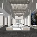 Modern Luxury Sales Office Interior Design Featuring Chandelier Marble Floor And Large Screen