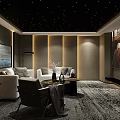 Home Theater With Starry Ceiling Large Screen TV Comfortable Sofas And Wall Painting 3d model