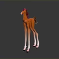 Low Poly Style Brown Pony with White Legs Red Mane Standing on Black Background Reflection
