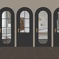 Black Security Doors With Arched Design Glass Panels And Brass Handles In Modern Interior