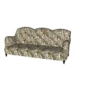 Multi Seater Sofa In Gold And White Leaf Pattern Against Light Wall With Marble Floor 3d model