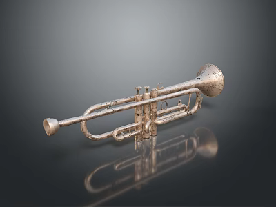 Vintage Brass Trumpet With Shiny Surface And Reflection On Dark Background 3d model