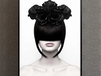 Figurative Painting Of Female With Black Flower Headdress And Bangs Covering Eyes 3d model