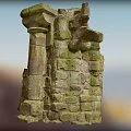Ancient Mossy Stone Pillar With Weathered Stone Wall And Rustic Stonework Details 3d model