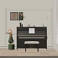Elegant Black Piano And Art Frames In Classic Room With Music Sheet And Decorations