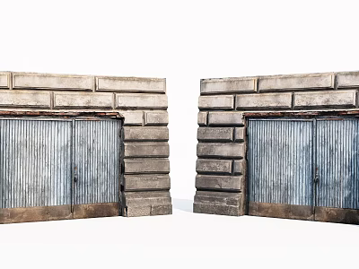 Double Vintage Entrance Gate With Stone Frame And Corrugated Metal Doors 3d model
