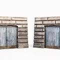 Double Vintage Entrance Gate With Stone Frame And Corrugated Metal Doors
