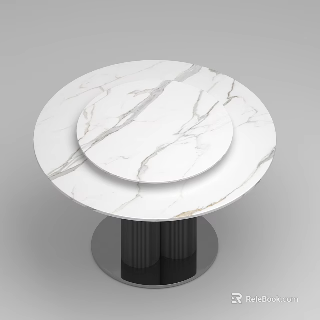 Modern Round Coffee Table With Double Circular White Marble Tops And Black Cylindrical Base 3d model 