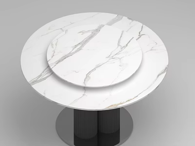 Modern Round Coffee Table With Double Circular White Marble Tops And Black Cylindrical Base 3d model