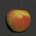 Fresh Ripe Red And Yellow Apple With Brown Stem On Dark Reflective Background