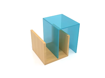 Modern Coffee Table With Blue Transparent Acrylic And Wooden Combination Design 3d model