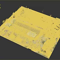 Aerial View 3D Model Community Buildings With Large Rectangular Structure Small Houses Roads Green Spaces