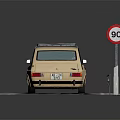 Beige Vintage Car For Sale Parked By Guardrail In Snowy Area With Sign