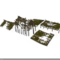 Wooden Scenic Components With Moss Covered Frames And Ruin Debris For Scene Building