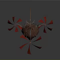 Abstract Red Brown Sculpture With Boat Like Structure And Metal Wire Blades