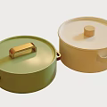 Modern Stylish Kitchen Cooking Pots With Green Cream Colors And Golden Wooden Handles