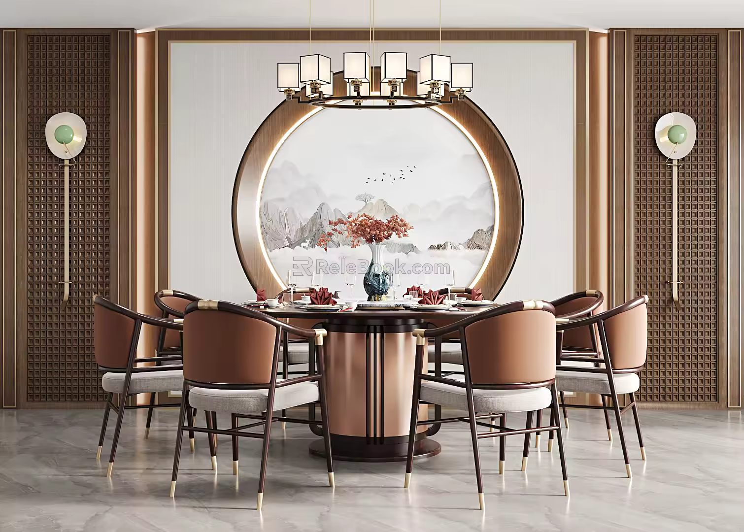 New Chinese Dining Table and Chair Combination Dining Table and Chair 3d model