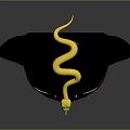 Black Cat Character With Yellow Striped Ears and Coiled Snake On Head