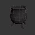 Black Cast Iron Cauldron With Tripod Legs Round Mouth And Side Handles