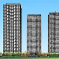 Modern High Rise Residential Buildings with Glass Facade and Urban Skyline View