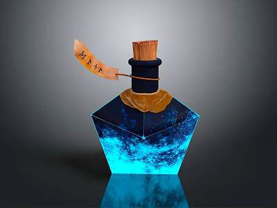 Daily Life Decorative Bottle With Blue Starry Glowing Design Wooden Cap And Orange Mate Label 3d model