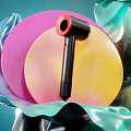 Stylish Black And Red Hair Dryer With Colorful Circular Backdrops And Green Wavy Fabric