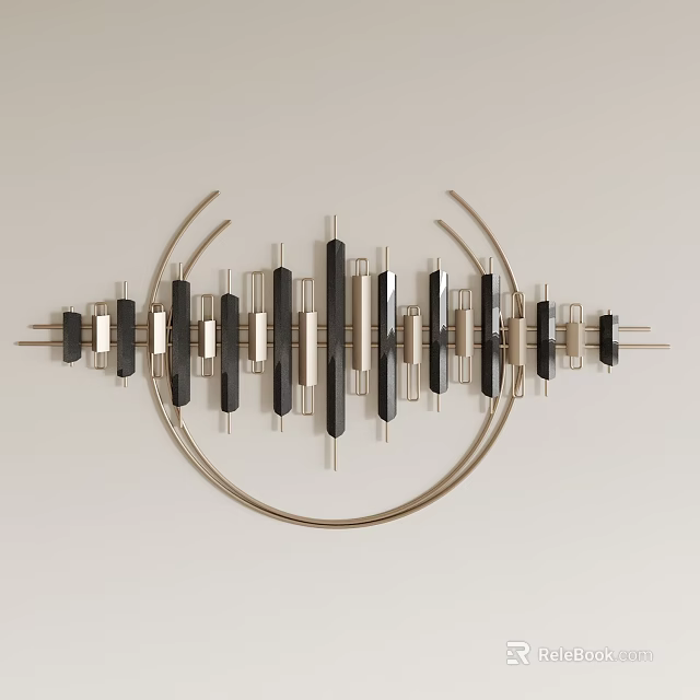 Modern Metal Wall Hanging With Geometric Vertical Bars And Circular Frame For Contemporary Home Decor 3d model 