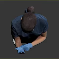 Healthcare Worker In Blue Uniform Wearing Protective Mask And Gloves Full Body View