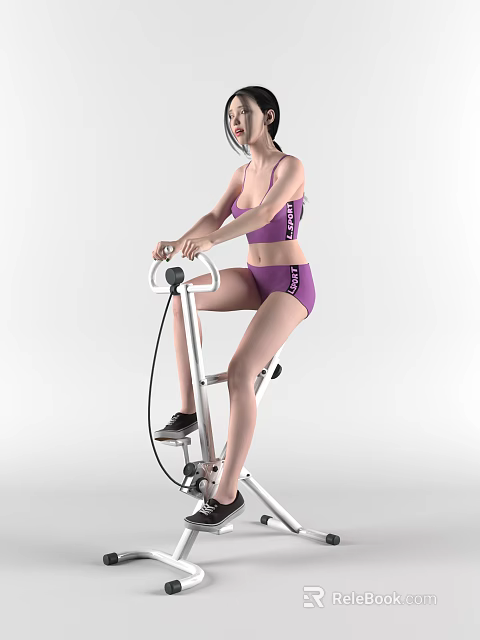 Woman In Purple Sports Bra And Shorts Exercising On Stepper Machine For Fitness Workout 3d model 