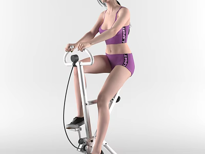 Woman In Purple Sports Bra And Shorts Exercising On Stepper Machine For Fitness Workout 3d model