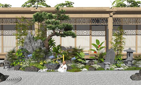 New Chinese style landscape sketch landscape sketch dry landscape courtyard landscape 3d model