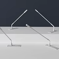 Four Professional Microphones With Black Poles And Square Brown Bases On Grey White Gradient Background