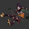 Wizard Character In Orange Robe With Purple Hat And Small Creature Companion Holding Bell Staff