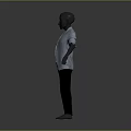 Full Body 3D Model Wearing Light Blue Open Shirt Dark Blue Pants And Red Belt