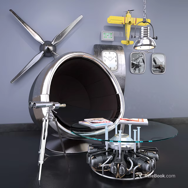 Modern Glass Coffee Table with Metal Frame and Decorative Magazines in Living Room 3d model 