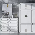 White Wardrobe With Modern Design Matching Chest Of Drawers Decorative Plants And Wall Art