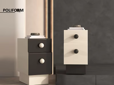 Poliform Black And White Modern Bedside Tables With Two Drawers Round Knobs 3d model