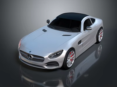 Silver Mercedes Two Door Sports Car With Black Roof And Red Brake Calipers 3d model