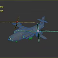 Airplane With Four Blue Propellers Large Fuselage And Red Logo On Tail In Gray Background